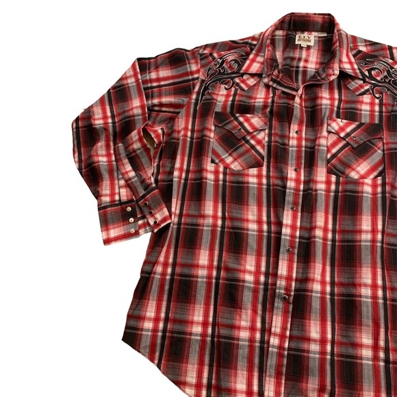 Fly Cattleman | Cowboy Button Up Shirt XXL Western Plaided Shirt Embroidered - Picture 6 of 13